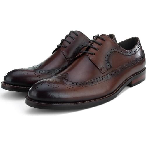 Fashion Tan / Black Brogue Shoes Mens Wedding Groom Dress Shoes Genuine Leather Business Shoes Male Social Shoes
