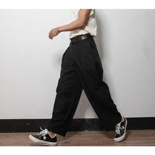 S-4xl Wide Leg Pants Men Plus Size All-match Loose Pants Fashion Casual High Elastic Casual Vintage Woolen Pants 2021 New