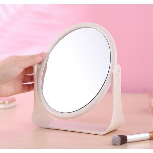 Wheat Straw Desktop Double-sided Mirror Rotating Makeup Mirror Student Desktop Princess Mirror Vanity Mirror Oval Square Mirror