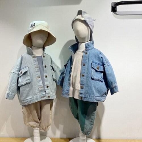 2020 autumn childrens clothing new boys and girls fashion washed denim pocket button casual jacket