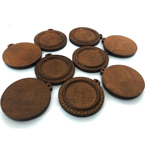 10PCS Vintage Engraved Wooden Pendant Base for 25mm Glass Cabochon Diy Necklace Pendant Jewelry Findings Wholesale Lots Bulk