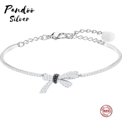 PANDOO Fashion Charm Pure 925 Silver Original 1:1 Copy, Romantic Feminine Bow Knot Wild Bracelet Female Luxury Jewelry Gifts