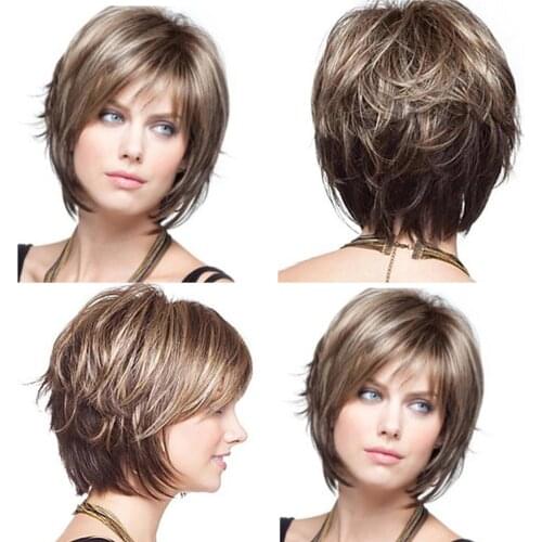 Fashion Womens Natural Sexy Full Synthetic Wig Short Wavy Cosplay Temperature Full Cover Bang Wig Styling Cool Daily Wig