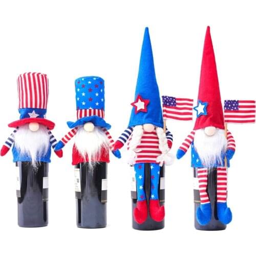 Patriotic Gnome Wine Bottle Cover Toppers American President Election Decor Plush Elf Ornament 4th of July Gift Table Decor