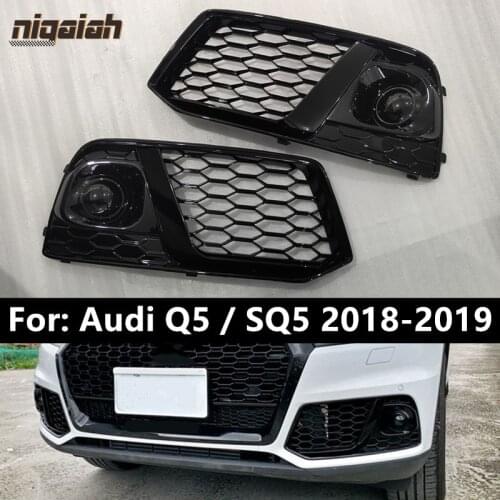 Q5 Car Front Bumper Fog Lamp Grills for Audi Q5 SQ5 2018 2019 Fog Lamp Grille Replacement ABS Glossy Black & Chrome