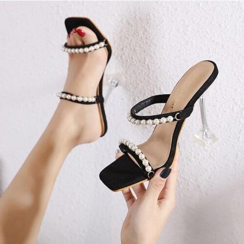 Sexy Thin High Heels Sandals Slippers Female Fashion Woman Shoes 2021 Summer Women Sandals Square Toe Ladies Heel Mules