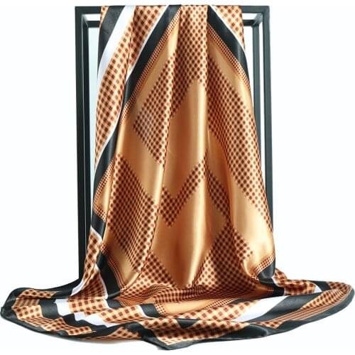 Silk Head Scarf Women Luxury Brand Plaid Print Handkerchief Shawls and Wraps Hijab 90*90cm Square Scarves Bandana Cheveux