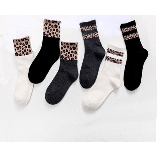 Stripe Leopard Socks Fashion Style White Black Funny Women Casual Socks Women Short Patchwork Socks Crazy Happy Cotton Socks