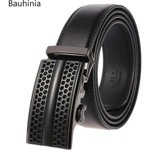 Bauhinia Trendy 3.5cm Wide Automatic Buckle Belt Black Designer Honeycomb Alloy Buckle Head Business Belt 110-130cm