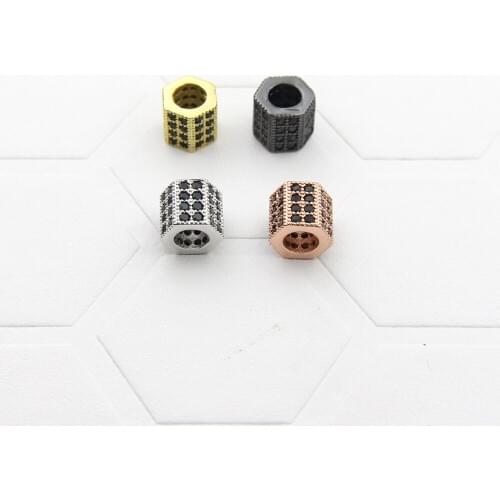 4mm Hole Luxury Micro Pave Cubic Zirconia Pentagonal Cylinder Beads Plated Copper Beads For Women Bracelet Making Jewelry