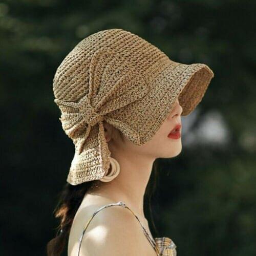 Hot Summer Hoilday Floppy Straw Hat Women Ladies Wide Brim Beach Foldable Bow Flower Straw Sun Hat Sun Cap One Size Wide #C