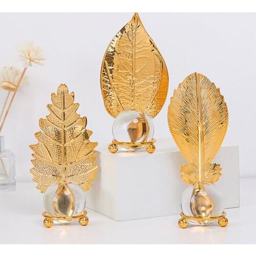 Modern Creative Golden Crystal Ball Leaf Home Furnishings Table Ornaments Crafts For Gifts Living Room Office Study Decorations