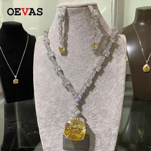 OEVAS Full Zircon Wedding Bride Jewelry set Top quality 925 Sterling Silver Sparking Drop Earrings Pendant necklace Wholesale