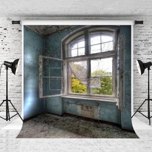 VinylBDS Shabby Window Backdrop for Photography Portable Cotton Photographic Studio Props Gothic Indoor Background 5x7ft