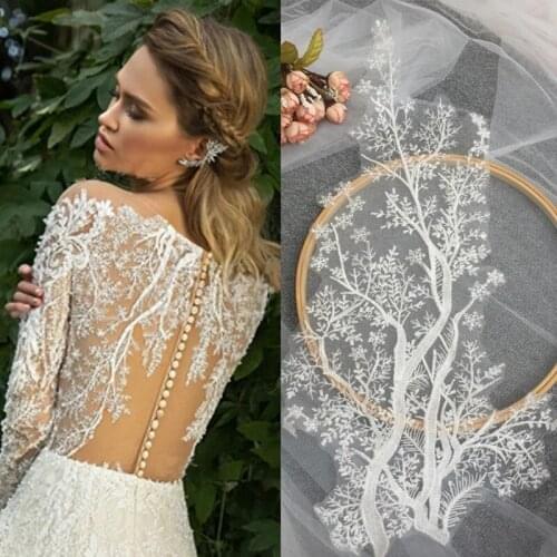 Embroidery Leaf Lace Fabric Flower Stickers Trim Patches Wedding Dress Patch DIY Headdress Applique Accessories parches ropa F36