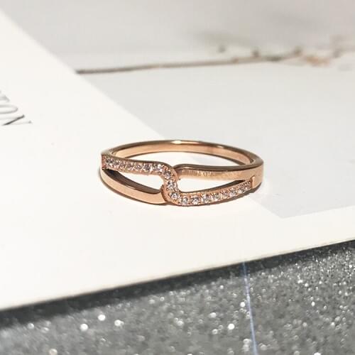 YUN RUO New Arrival Fashion Chic Cross Zircon Ring Rose Gold Color Woman Gift Titanium Steel Jewelry Never Fade Drop Shipping