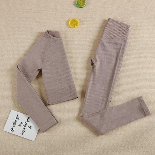 CHRLEISURE Leggings Set Long Sleeve Sports Tights Leggings Sportswear for Running Women Sets Clothes 2021