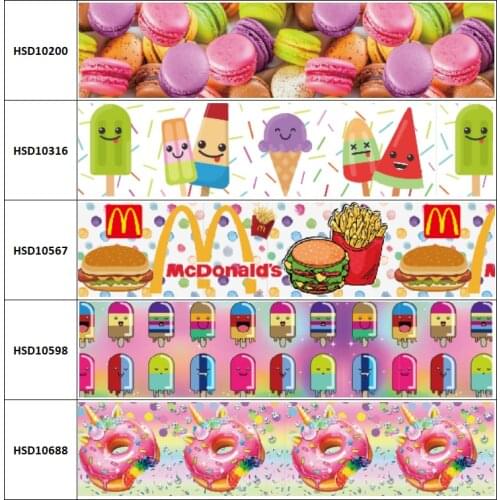 10yard New Arrival Food Unicorn Printed Grosgrain Ribbon Accessory Hairbow Headwear Decoration DIY Wholesale OEM 38MM 75MM