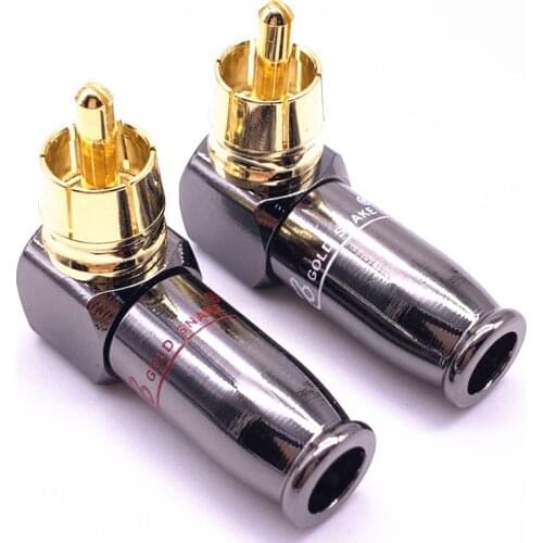 2Pcs/lot welding RCA Male Right Angle 90 Degree L Type Black Gold Plated Audio Adapter Plug Converter Connectors for HIFI
