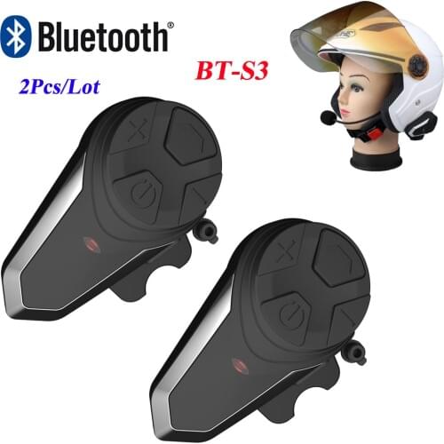 2Pcs Waterproof Motorcycle Helmet Intercom BT-S3 Moto Bluetooth Interphone Headset with FM Wireless Helmet Interphone Intercom