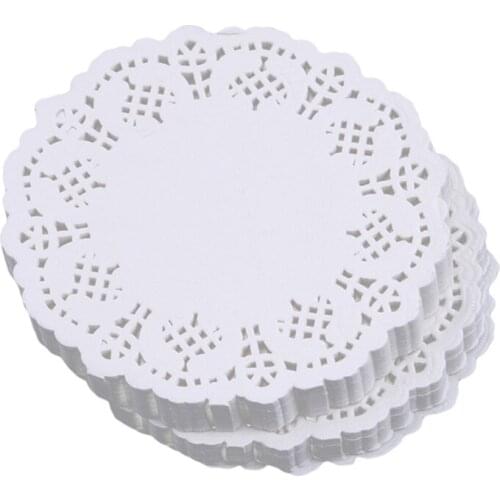 200pcs / Package Round Hollow Oil-Absorbing Paper Lace Paper Cake Mat Family Party Birthday Kitchen Accessories
