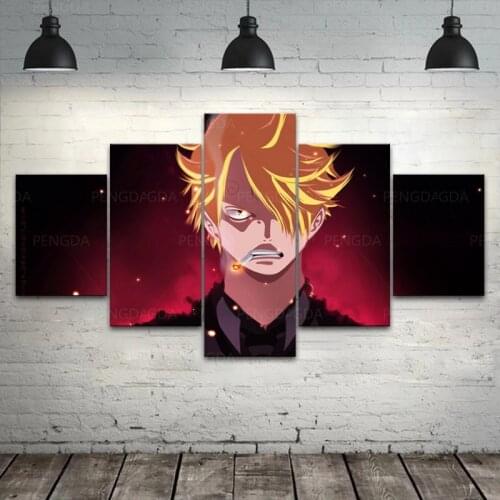 5 Pieces Angry Man One Piece Wall Art Hd Prints Anime Japan Posters Pictures Canvas Paintings For Living Room Home Decor Artwork