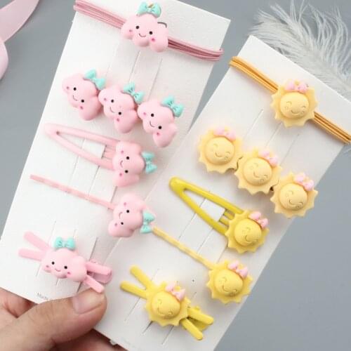 5Pce/Set Cartoon Hairpins Cute Cloud Star Hair clip Rubber Band Girl Side Clip Headdress Elastic Head Rope Hair Accessories Gift