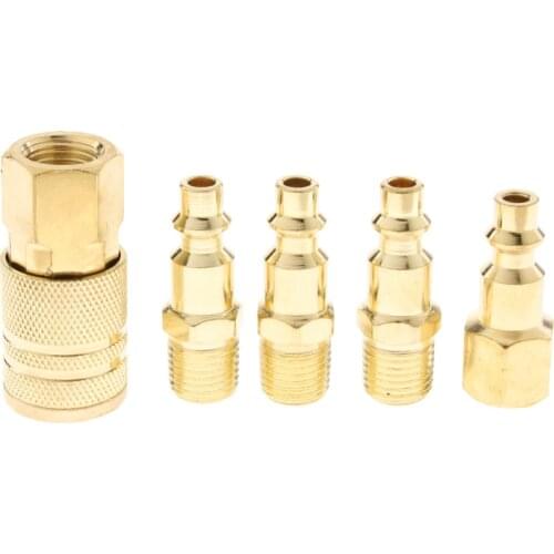 5 Piece Solid Brass Quick Coupler Set Air Hose Connector Fittings Plug 1/4 inch