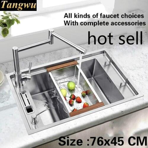 Free shipping Big kitchen sink 304 stainless steel 1.2 mm hand made single slot hot sell 760x450 MM