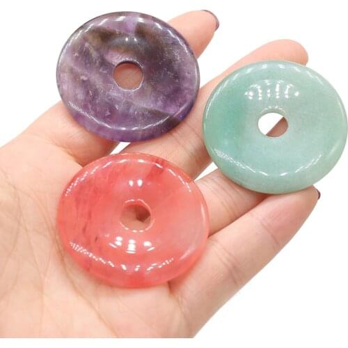 Natural Stones Pendant Turquoises Round Big Hole Loose Beads for jewelry making DIY Necklace Bracelet accessories size 40x40x6mm