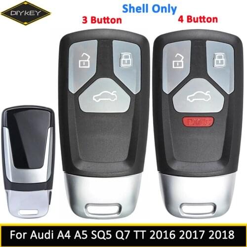 DIYKEY Remote Key Shell Case Fob Cover 3/4 Buttons with Silver Edge for Audi A4 A5 Q7 SQ7 TT 2017 2018