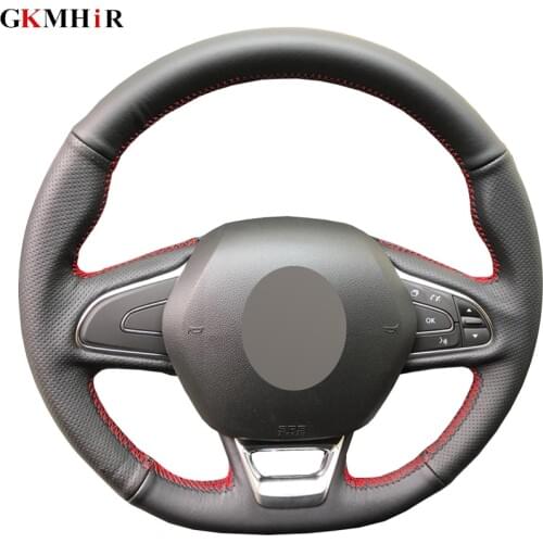 Black PU Artificial Leather Car Steering Wheel Cover for Renault Kadjar Koleos Megane Talisman Scenic Espace 2015-2018