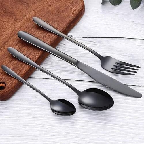 Black Cutlery Set Kitchen Silverware Mirror Tableware Set Stainless Steel Dinnerware Flatware Knife Fork Spoon Dinner Set
