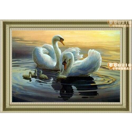 Colorfully fabric Top Quality lovely classical 14CT 11CT 18CT 16CT counted cross stitch kit swan family swans love