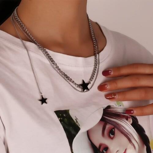 POTCET Stainless Steel Double Necklace Round Bead Titanium Steel Hip Hop Geometry Party Womens Jewelry