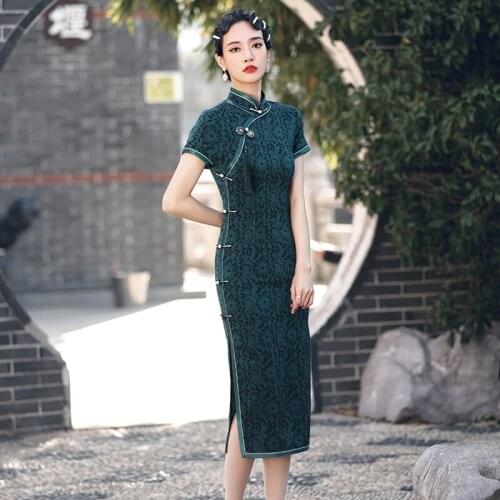 Elegant Slim Plus Size Qipao 2021 New Chinese Female Rayon Dress Mandarin Collar Vintage Cheongsam Vestidos