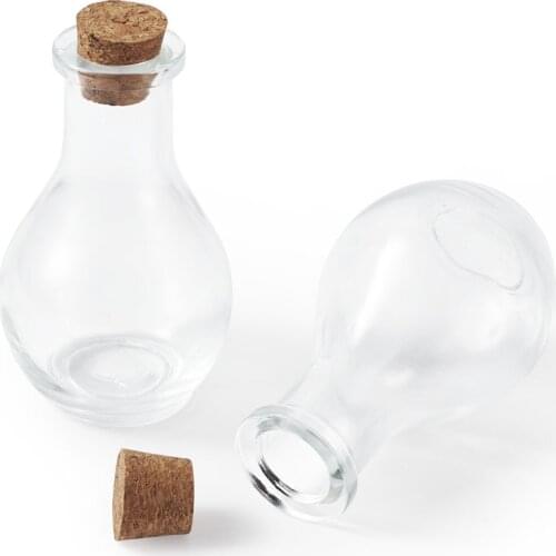 2pcs Clear Light Bulb Shape Glass Bottle for Bead Containers with Tampons for Jewelry Packaging,about 88x49mm,Hole:15mm