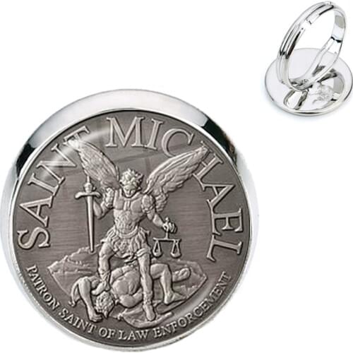 St.Michael Rings Fashion Protect Me Saint Shield Protection Justice Adjustable Rings Talisman Christian Holy Gifts For Friends