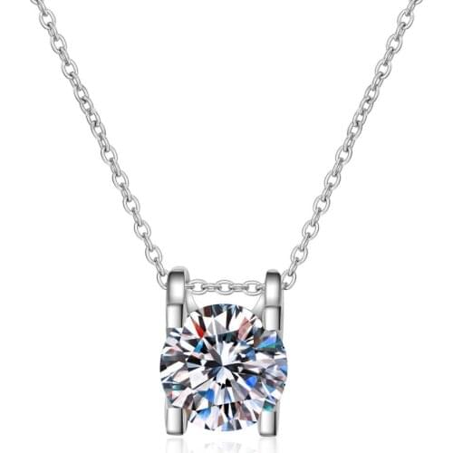 Fashion 925 Sterling Silver Moissanite Diamond Neckalce Silver 6mm Solitiare Bull Head Necklaces Women Wedding Engagement Jewery