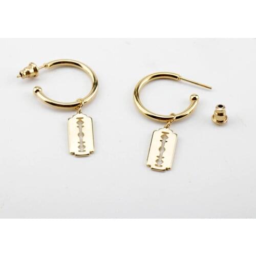 Fashion Razor Blade Stainless Steel Drop Earring for Men Women Hip Hop Dangle Earrings Ear Drop Punk Rock Jewelry Gift Souvenir
