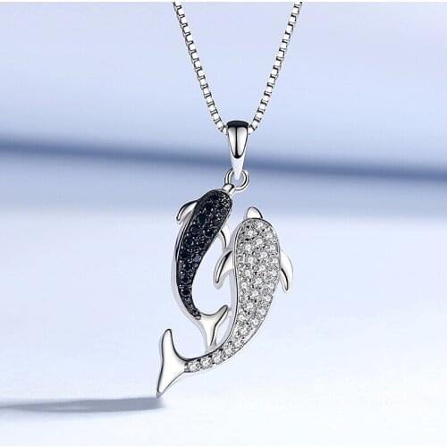Fashion Two Dolphins Pendants Necklaces Full Inlay Small Zircon Dainty Cute Jewelry For Women Wedding Valentines Day Gifts