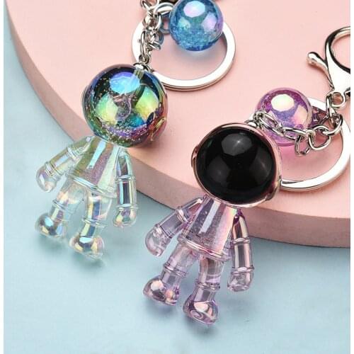 Girls Fashion Colorful Resin Acrylic Astronaut Keychain Cute Transparent Spaceman Keyring Ball Pendant Key Holder Dream Boy Gift