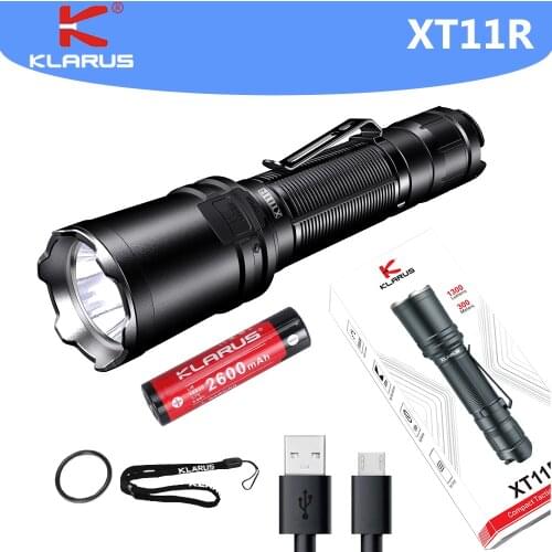 Klarus XT11R Powerful LED Flashlight LUMINUS SST-20 1300 Lumens Type-C Charging Flashlight with 18650 Battery for Police Search