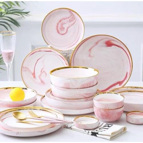 Marble Design Dinner Plates and Bowls Set Dishes Steak Food Plate Salad Soup Bowl Dessert Cake Plate Dinnerware Set Restaurant