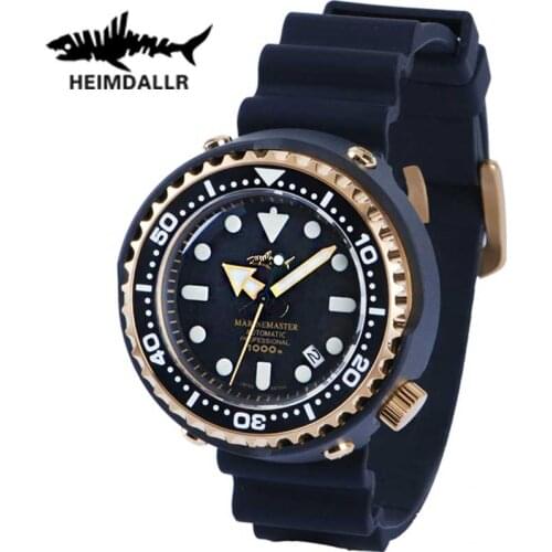 Heimdall New Mens Automatic Mechanical Tuna Diving Watch 1000M Waterproof Gold-plated Black PVD Coating Case NH35A Diving Watch