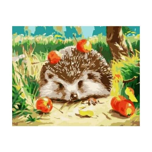 Apple fell to the hedgehog Pictures By Numbers On Canvas DIY Elegant Digital Oil Painting Coloring By Numbers Home Decor Art