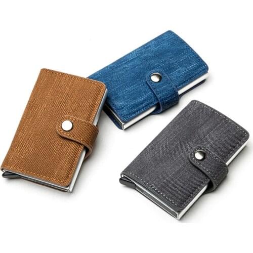BISI GORO 2021 New Mens RFID Antimagnetic Card Case Wallet Denim Aluminum Alloy Metal Card Case Business Credit Card Holder Box