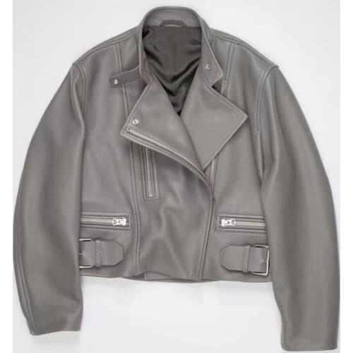 New Arrival 2021 Females Jacket Spring Short Length Wide Version Genuine Leather Coat O-Neck Plus Size Outerwear Women