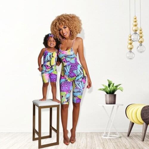 Mother Daughter Family Matching Outfits Clothes Printing Parent-Child Dress Baby Girls Mom Romper Fashion Summer Women Costume