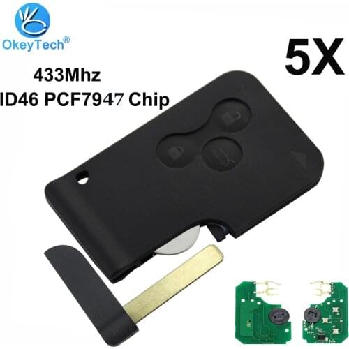 OkeyTech 5pcs/lot 3 Button 433Mhz ID46 PCF7947 Chip & Insert Small Blade Remote Smart Key Card for Renault Megane Scenic Grand